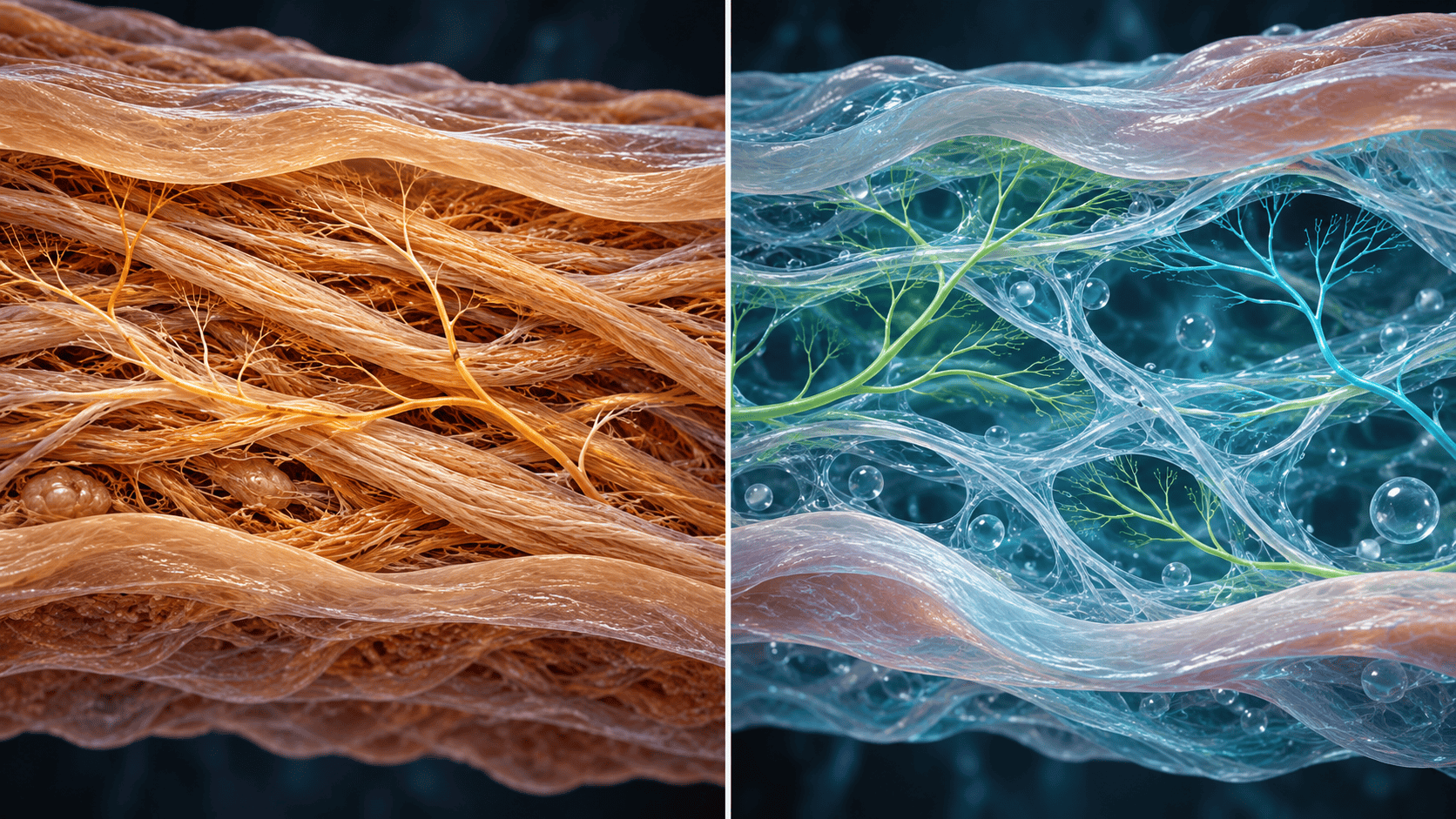 Educational conceptual illustration comparing a dense connective tissue matrix and a fluid glide layer