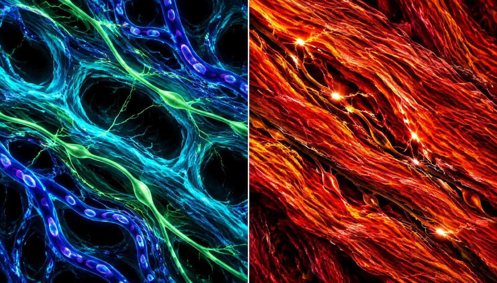 Confocal microscopy: healthy fascia vs fibromyalgia fascia