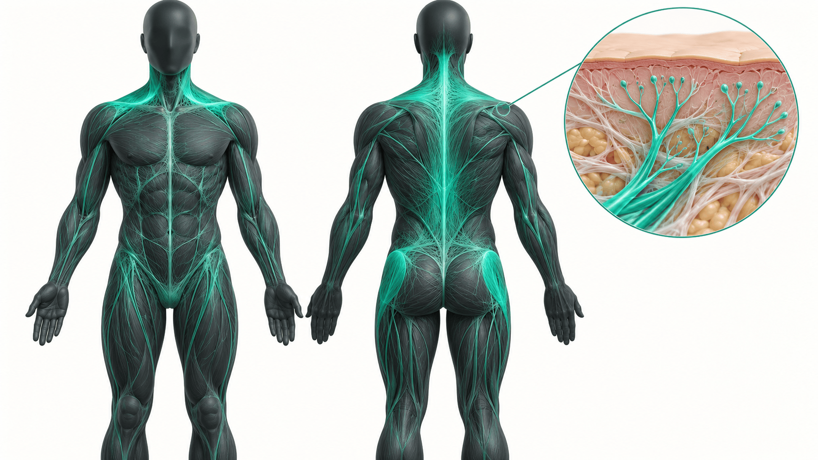 Conceptual illustration of the connective tissue network, front and back